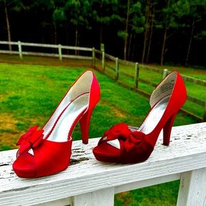 Red Michaelangelo Peep Toe Heels